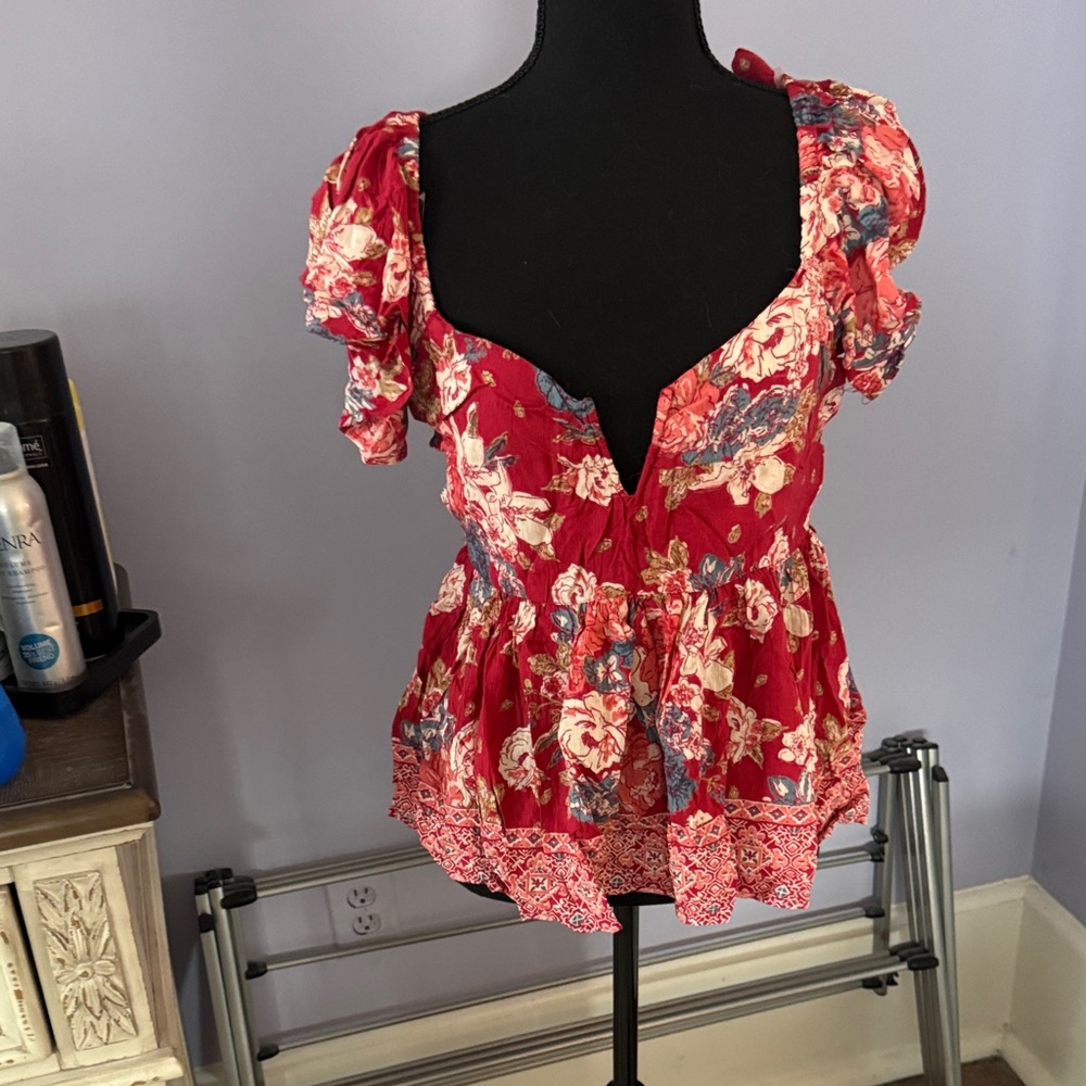 Angie Red Floral Blouse-NWT